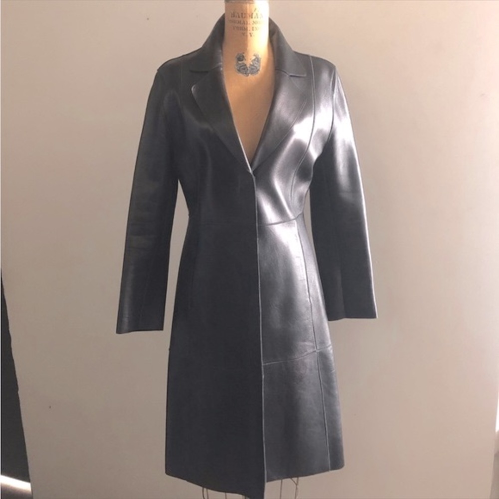 ENZUHONG by Seoul Collection] Black Sheep skin Leather Double faces Maxi Coat